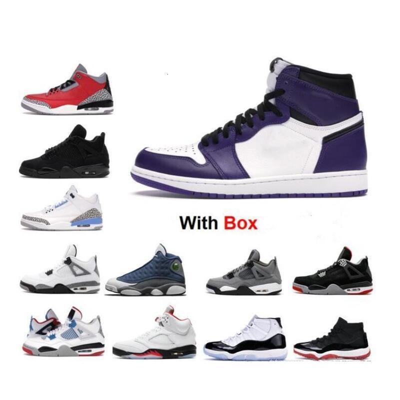 

2020 1s Court Purple Basketball Shoes Black Cat 4 25th Anniversary 11 Concord Space Jam Low White Bred Sneaker, 4s fire red