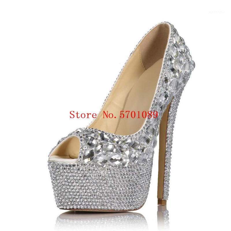 

Rhinestone Diamonds Wedding Shoes Handmade Rhinestone Peep-toe 4.5cm Platform 16cm Stiletto Heel Bling Bead Sandals1, As pic