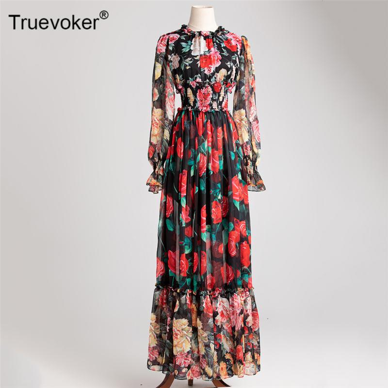 

Truevoker Lady High Street Maxi Long Festa Vestidos Women' Long Sleeves Print Noble Female Party Dresses 2021, Multi