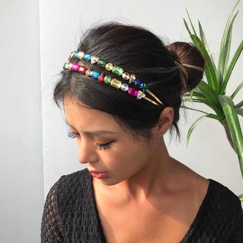 

Lalynnly Colorful Rhiestone HairBands Double-Deck Shinning Crystal Wedding Headband Accessories For Women Hair Headpieces F2294 Clips & Barr, Golden;silver