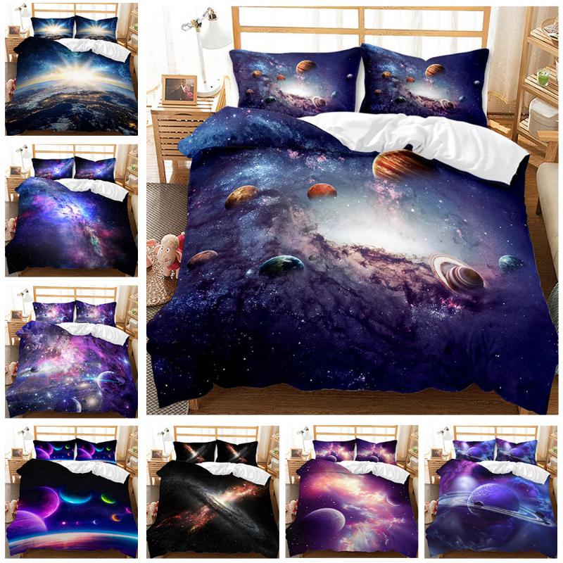 

Starry Sky Series Space Bedding Comforter Cover Set Queen Galaxy Planet Printed Duvet Cover Soft Microfiber Decor Teens Kids Boy, 02