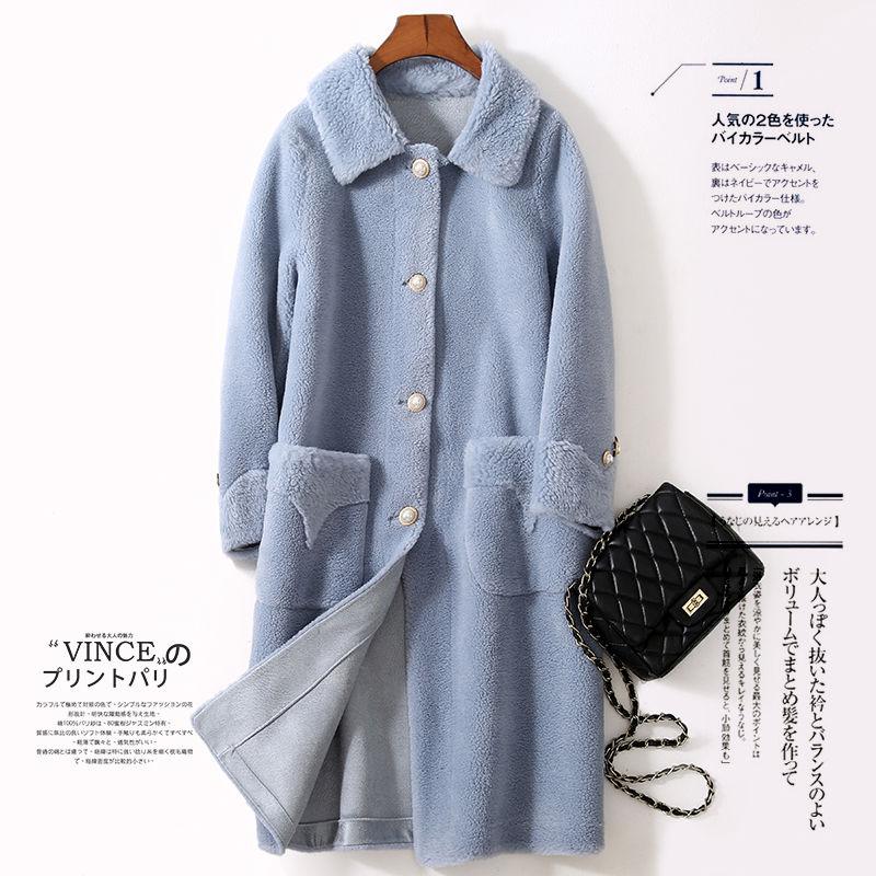 

Winter Women New 2021 Thick Warm Sheep Shearing Fur Outerwears Female Single Breasted Pocket Wool Real Fur Jacket Overcoats Z16, Blue
