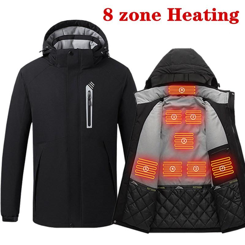 

Electric Heated Jacket Outdoor Camping Hiking Sports Coat With Cap Winter Cotton Coat And USB Softshell Heating Clothing, Red