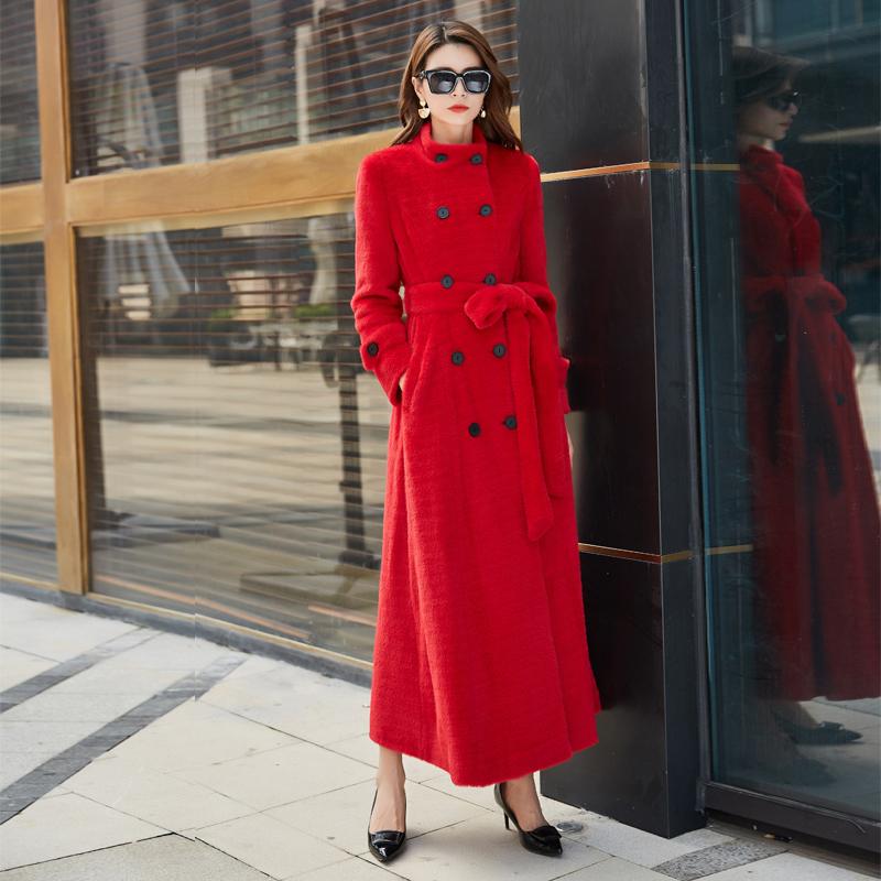

Women 2021 Winter New Faux Coat Fashion Imitation Fur Coats Female Warm Top Elegant Slim Warm Outwear Long Overcoat B41, Red