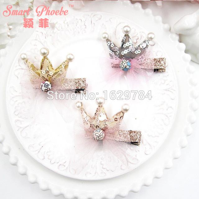 

Boutique 15pcs Fashion Cute Glitter Sequin Crown Hairpins Solid Kawaii Lace Tiaras Hair Clips Princess Hair Accessories, Multi