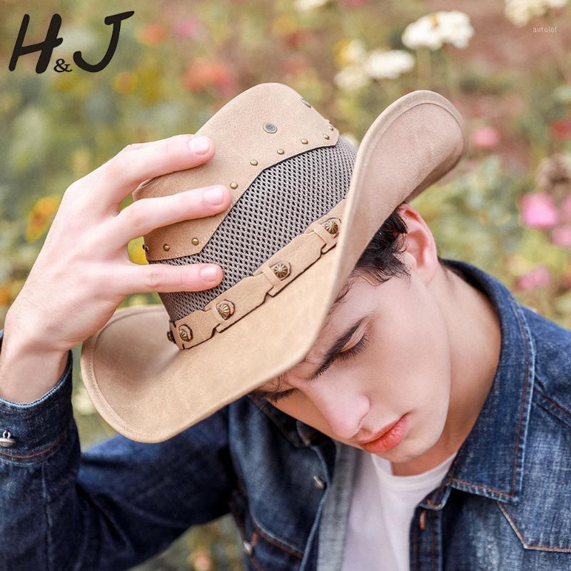 

Leather Men Western Fedora Hat Summer Gentleman Sombrero Hombre Caps With Mesh Dad Godfather Hats Dropshipping Size 58-59CM1, Khaki