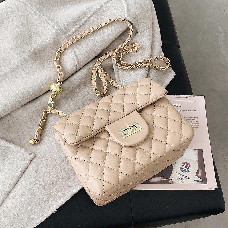 

Lingge Metal Chain Bag Female 2021 Spring And Summer New Shoulder Bag Fashion Blue Korean Tassel Crossbody Messenger Bags Sac, Black