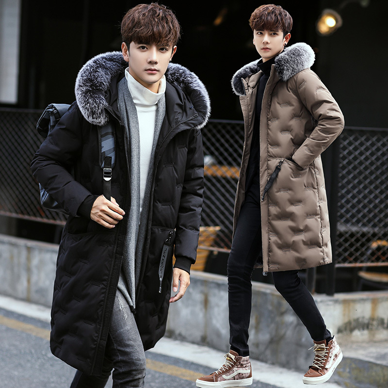 

Cotton Long Winter Men Version Youth Beautiful Students Suit with Hood Thick Jacket Qhj9, Black.