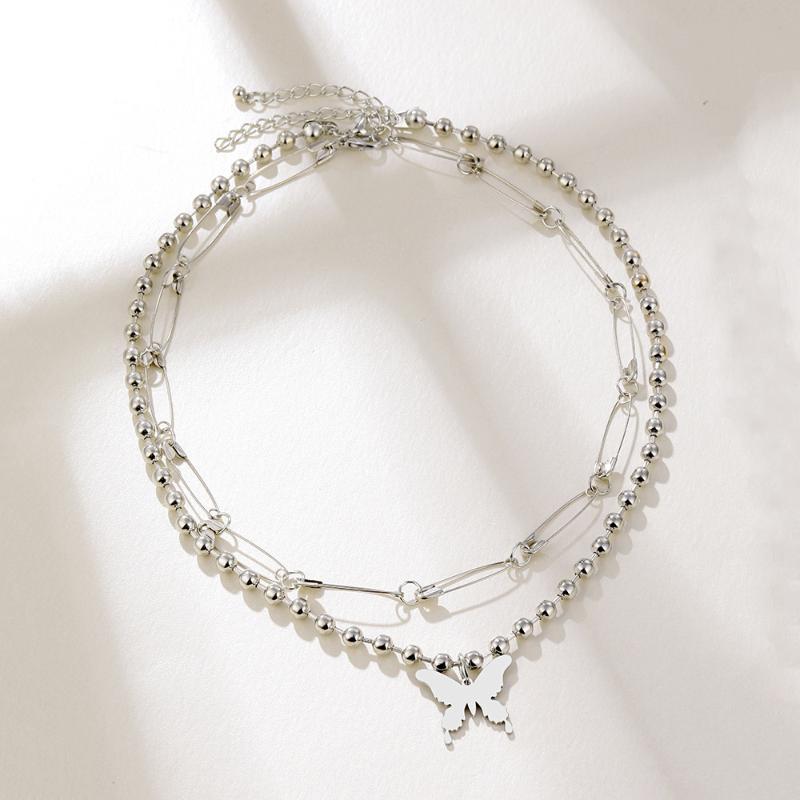 

Modern Butterfly Safety Pins Links Choker Necklace for Women Heart Pendant Short Clavicle Chains Hip Hop Street Collar Necklace