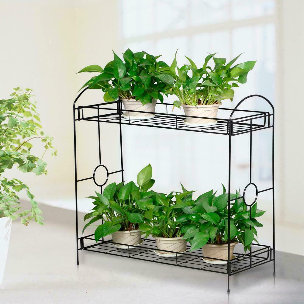 

32in 2Tier In/Outdoor Metal Plant Stand Rack Decorative Flower Pot Display Shelf