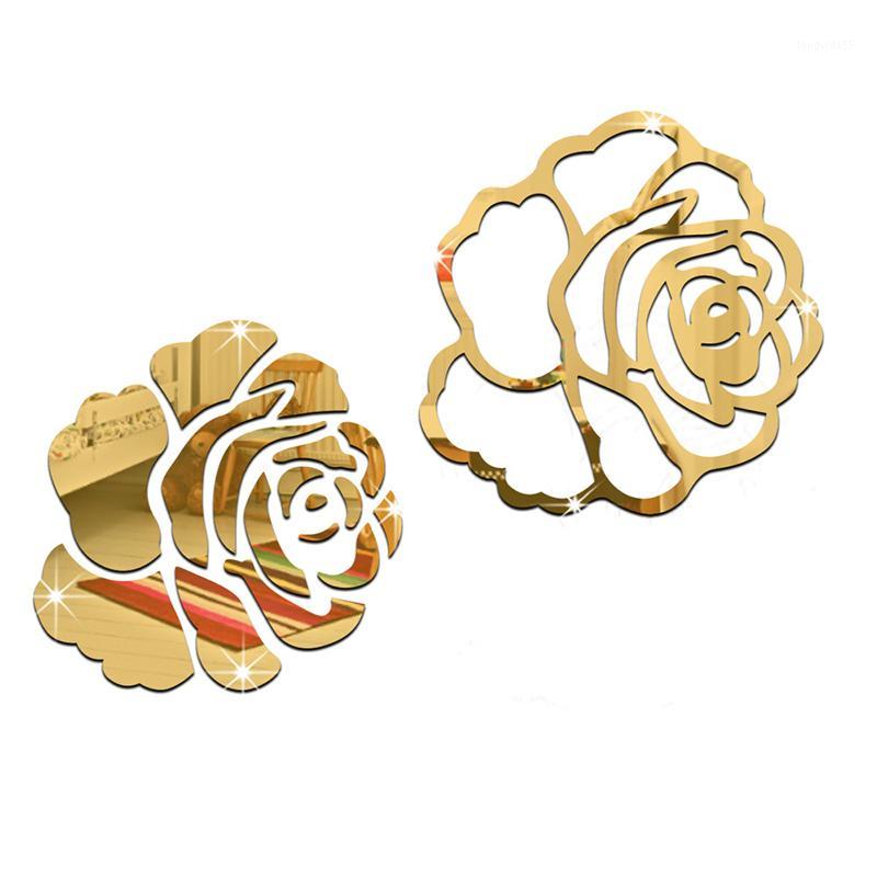 

Roses Combination 3D Mirror Wall Stickers Home Decoration bedroom kitchen living room DIY decor (Gold)1