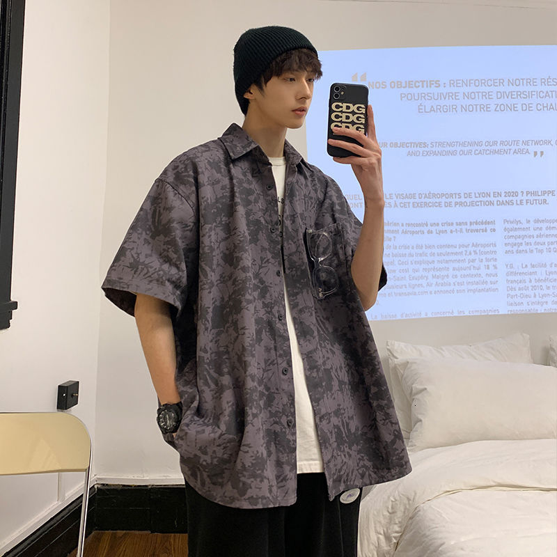

New Men's Casual Short Sleeve 2021 Fashion Vintage Streetwear Woman Tops Tie Dye Male Shirt Clothing Hip Hop Bw9w