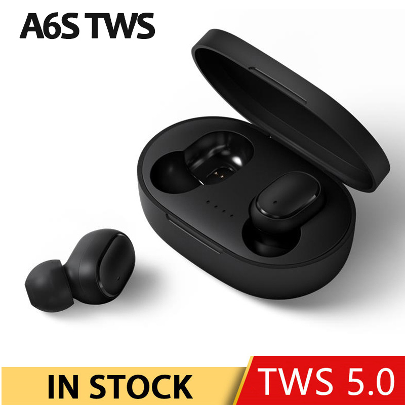 

A6S TWS Bluetooth 5.0 Earphone Noise Cancelling fone Headset With Mic Handsfree Earbuds for Xiaomi Redmi Airdots Wireless Earbud, Black
