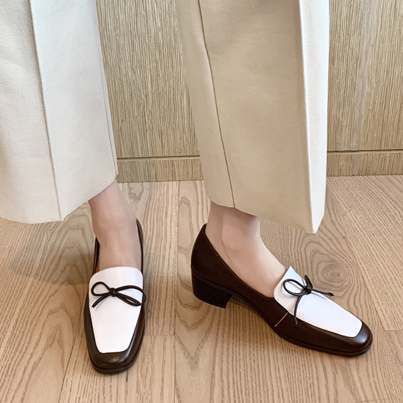 

2020 Spring Madura New Color Contrast Female Pumps Natural Leather Shoes Genuine Office Lady Knot Hqxt, Black