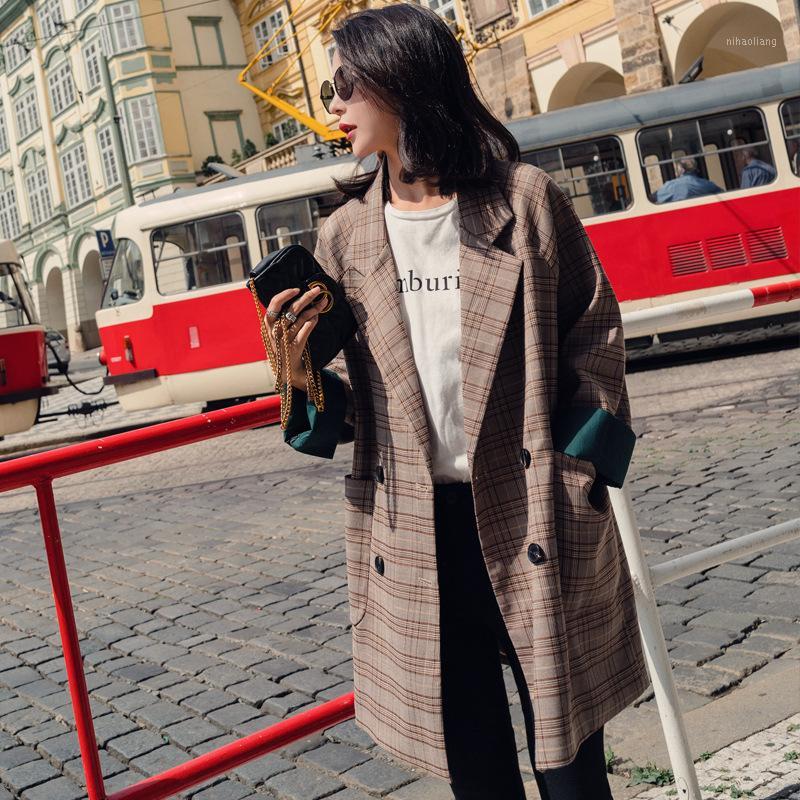 

Women' single coat 2019 autumn new fashion temperament casual slim lattice double-breasted small suit women' shirt1