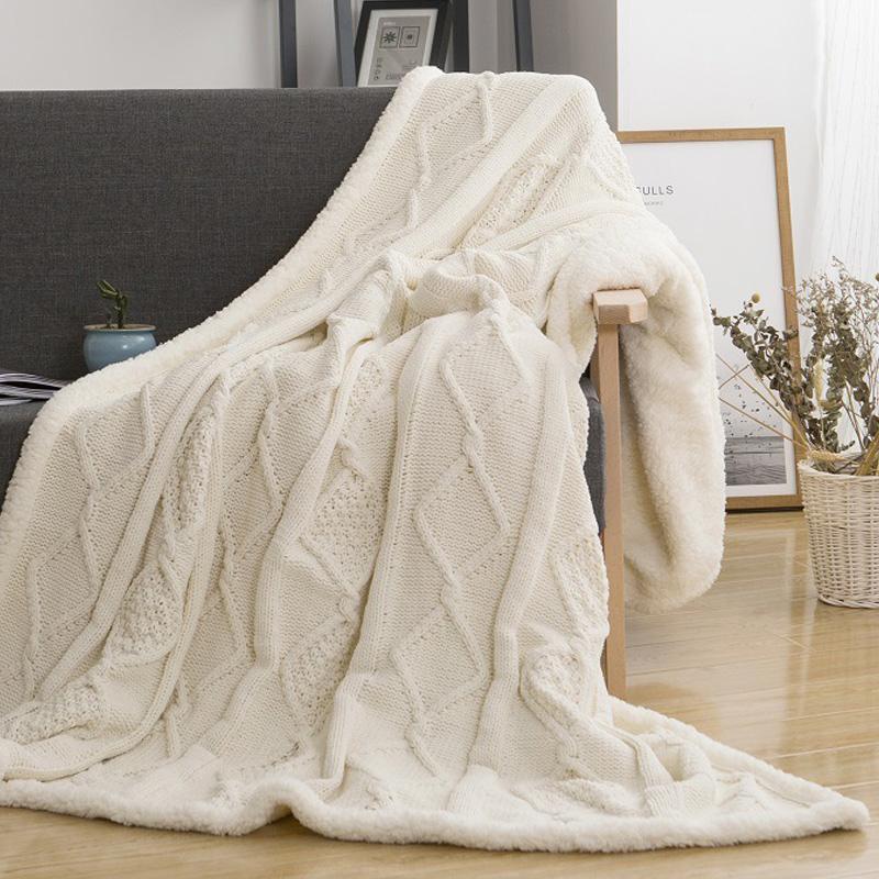 

JU Chenille Lambs Thickening Knitted Throw Blanket Double Layer Sherpa Plush Fleece for Beds Sofa Knitting Blankets Bedspread