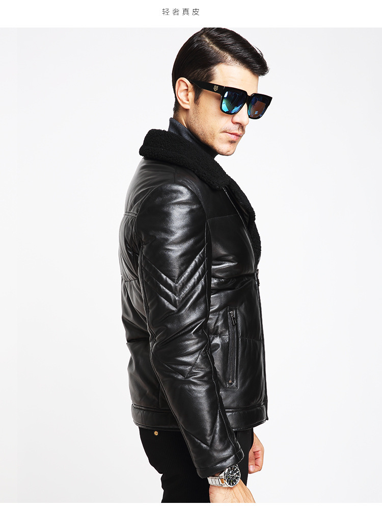 

Genuine Thick 2020 Man 90% White Duck Down Male Lambskin Plus Size Leather Jacket Hj53 9hjw, Black