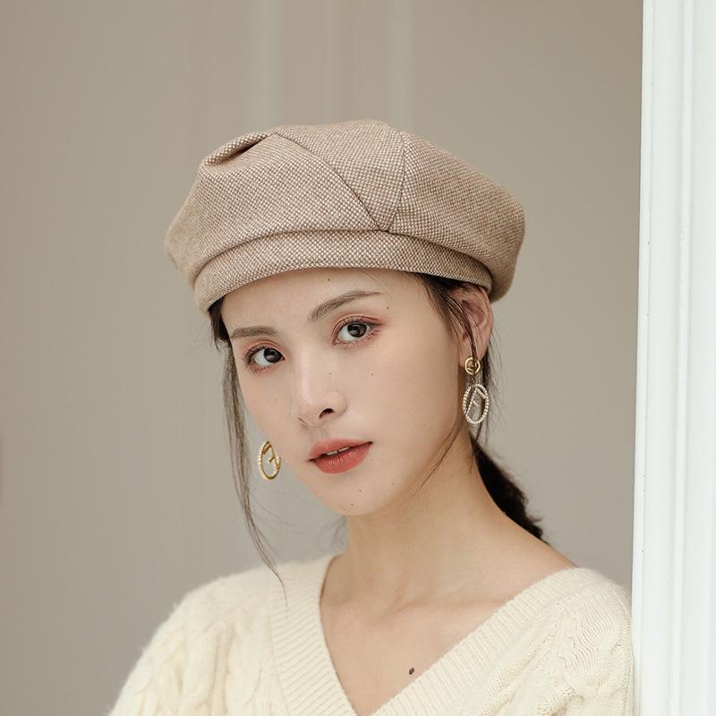 

New Autumn winter gentle female woolen twill hat rose shape retro British style high grade ease matching fashion warm beret hats, Pink