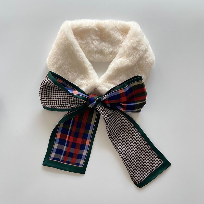 

Scarves 2021 Streamer Warm Plush Scarf Women Thickening Warming Female Cross Fur Collar Winter Fluffy Shawl Foulard
