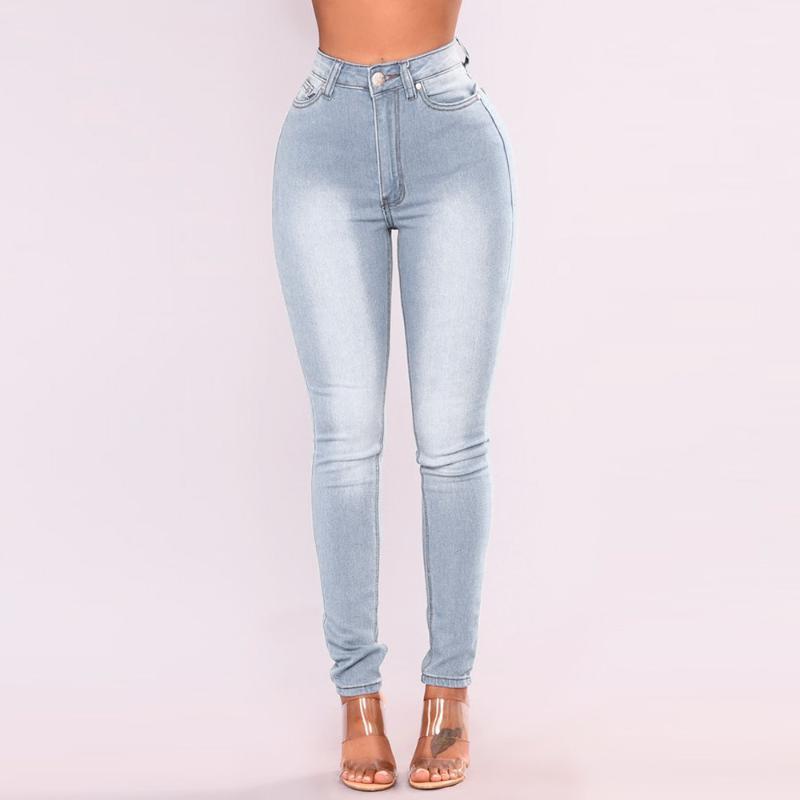 

Women Skinny Denim Jeans Pants High Waist Stretch Slim Pencil Trousers Fashion High Quality Solid Color Jeans 2.251, Beige