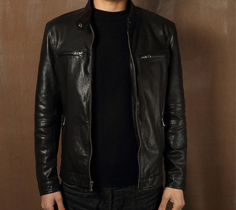 

Motorcycles Men Oblique Genuine Jackets Jacket Leather Y972, Black