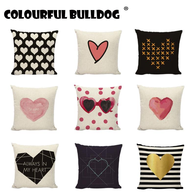 

Abstract Geometric Heart Cushion Cover Love Pillowcase Printed Home Decor Cotton Linen Black And White Stripes Throw Pillow Case