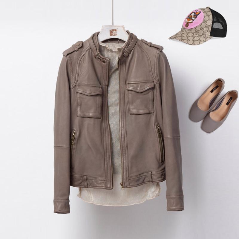 

Women 2020 New Genuine Real Sheepskin Leather Jacket Pink Motorcycle Coat Ladies Short Cuero Genuino 9822 Pph528, Black