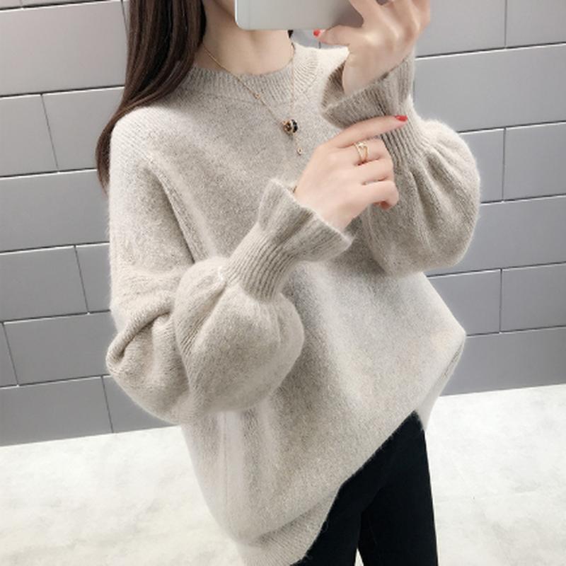 

2021 Autumn Winter Korean Women Sweater Casual O Neck Solid Knitted Pullover Loose Flare Sleeve Elegant Sweaters Women, 04
