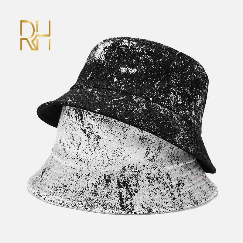 

Folding Cap Visor Tie-dyeing Bucket Hat Men Women Cotton Flat Sun Hat Reversible Sun Star Print Fisherman For Outdoor RH, White