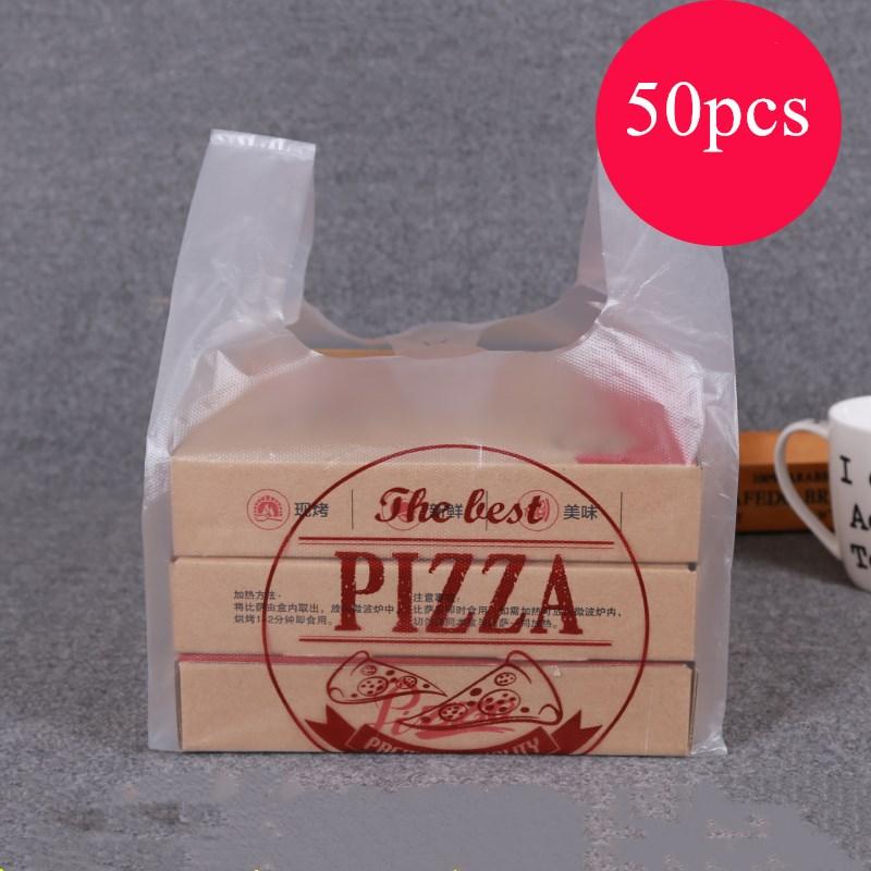

50pcs pizza packaging bag 7/9/10/12 inch pizza bag Fast baking Transparent packaging With Handle