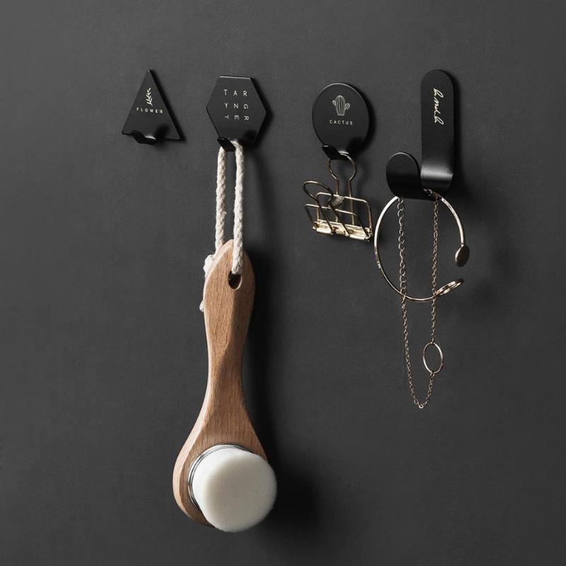 

4PCS Geometric Shape Wrought Iron Hooks Storage Decorative Hooks Office Home Decorations Accessories Wall Key Holder Organizer