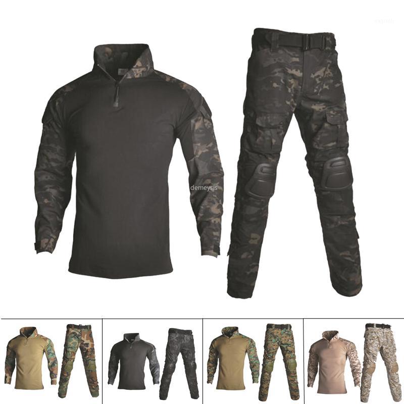 

Tactical Camouflage Uniform Clothes Hunting Suit Men Paintball Army Combat Shirt + Cargo Pants with Knee Pads1, Black