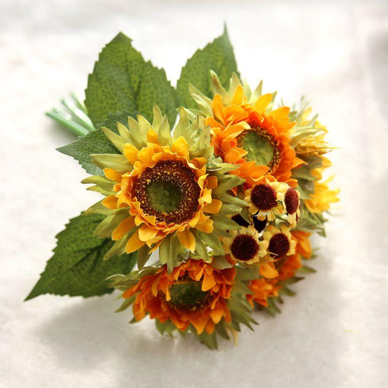 

1PC Silk Sunflower Bouquet Artificial Flower Bridal Bouquet Wedding Decoration DIY Home Party Fake Flowers, Yellow