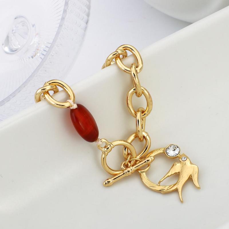 

Amorcome Korea Charm Bird Swallow Round Pendant Bracelet for Women Natural Stone Metal Link Chain Bracelets Bridesmaid Gift
