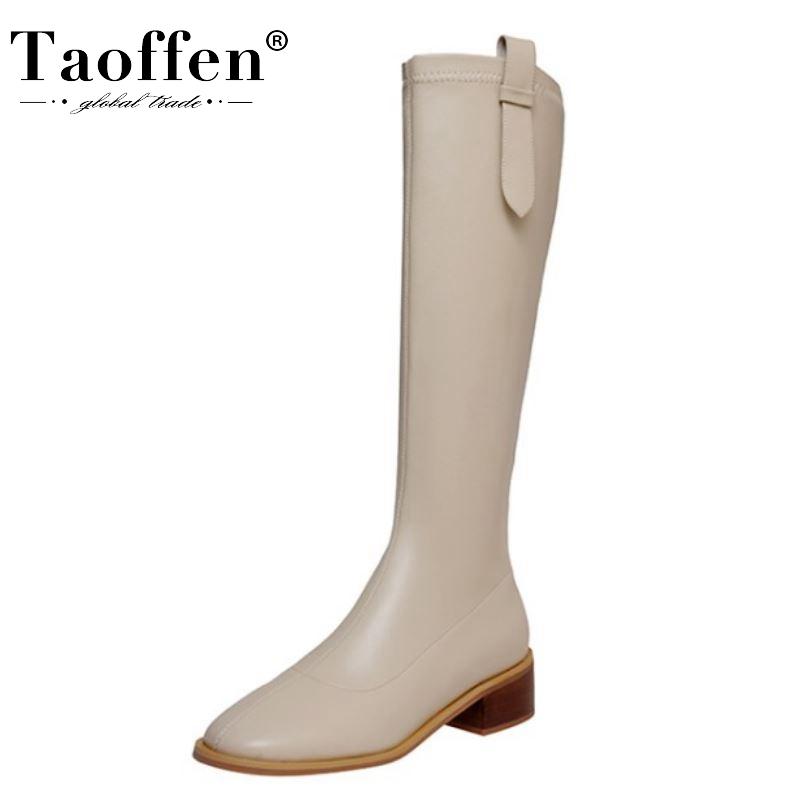 

Taoffen Women Knee Boots Round Toe Side Zipper Shoes Thick Heel Women Fashion Party Winter Warm Boots Footwear Size 33-43, Black