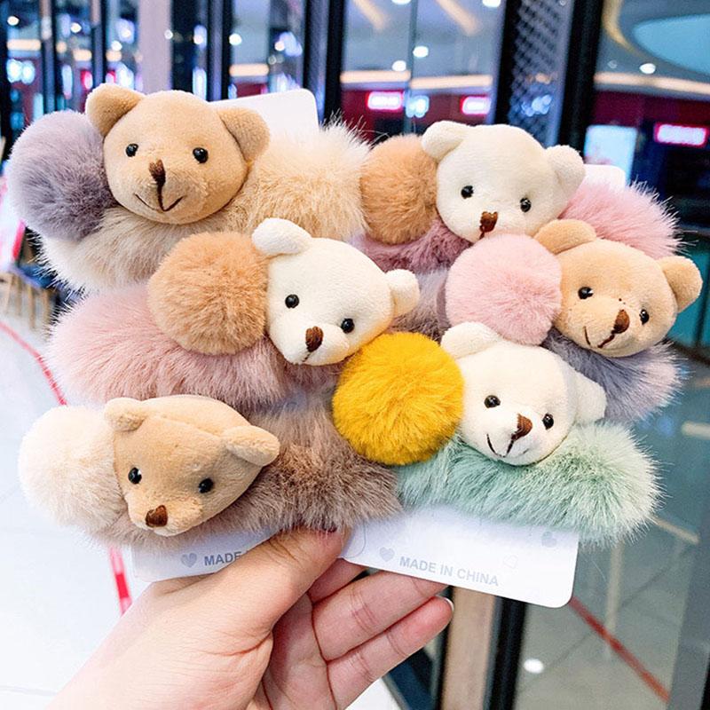 

CN Korean Women Girls Cute Cartoon Bear Hairball Plush Soft Scrunchie Rubber Bands Headband Hair Bands Fashion Hair Accessories