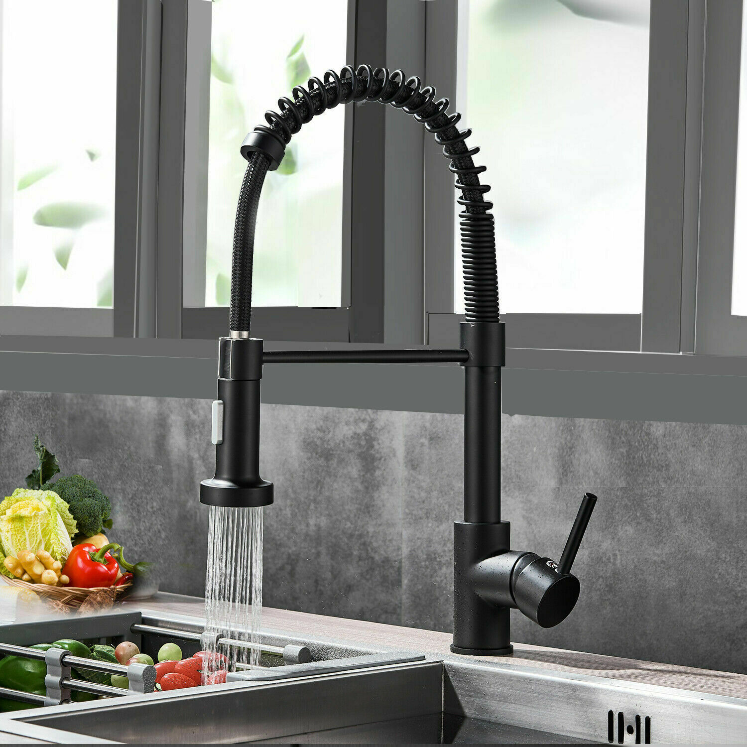 

Matte Black Kitchen Sink Faucet Single Handle Pull Down Sprayer Mixer Tap