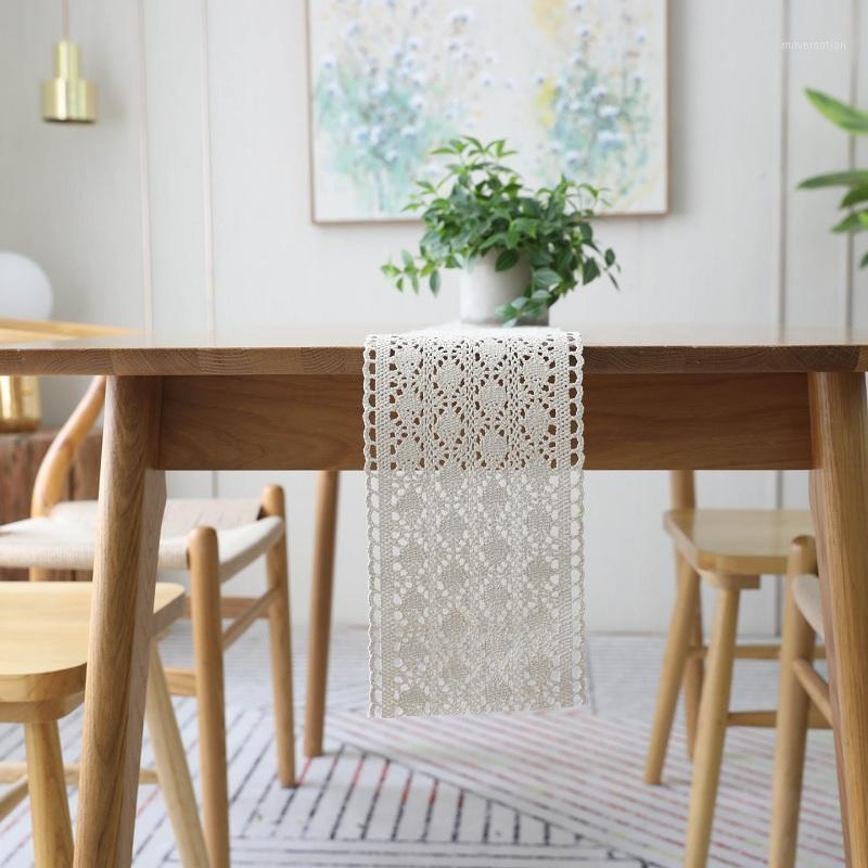 

Handmade Cotton Table Runner Beige Hollow Table Runners For Wedding Banquet Decoration 15X300CM Crocheted Cover tafelloper1