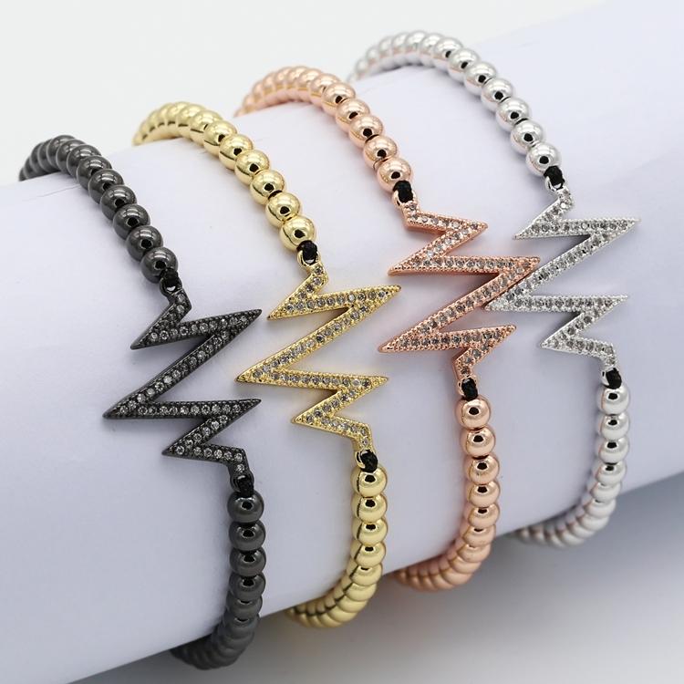 

Trendy Luxury New Men Bracelet 2020 Charm Beaded Bracelet Geometric For Men Women Copper Strand Bead Jewelry Gift, Golden;silver