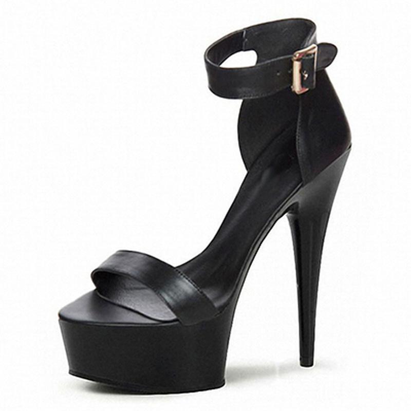 

Mclubgirl 15cm Heels New Round Head, Thin Heel, Super High Heel, Open Toe Strap, Buckle and All Kinds of Night Club Sandals LYP, Black