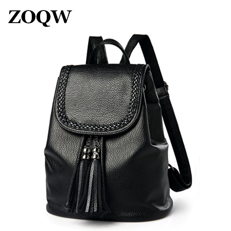

2021 Women casual bagpack drawstring bag female PU leather small backpack school bags for teenagers mochila mujer ZOQW SW0358, Black