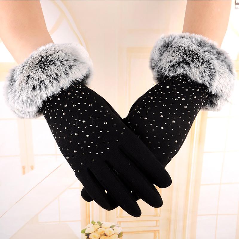 

High Quality Fashion Rhinestone Autumn And Winter Outdoor Sport Driving Warm Gloves Touch Screen Full Finger Women Gloves