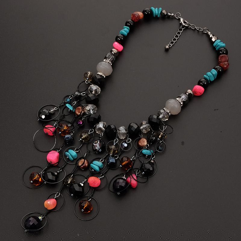 

Statement Ethnic Women Chic Bohemian Trendy Gemstone Glass Crystal Pendant Necklace Fashion Wedding Bridal Jewelry