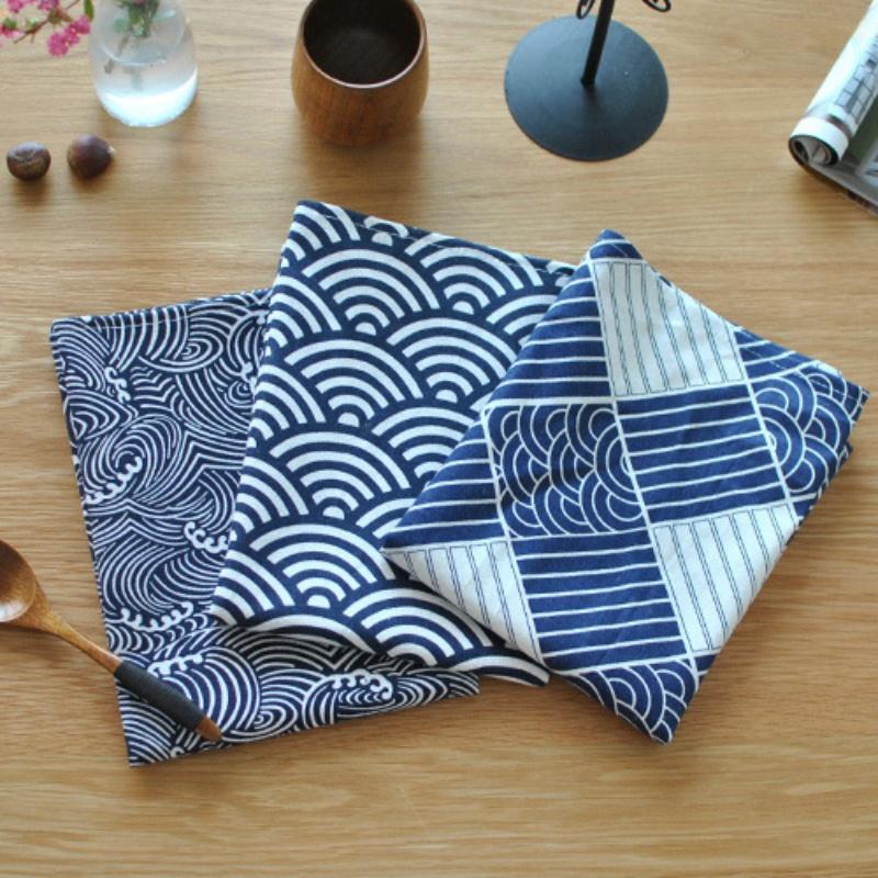 

2020 New 40*70cm Sector Plaid Sea Waves Japanese Style Mat Napkin Dessert Table Napkins Towels Kitchen Dishcloth Placemats