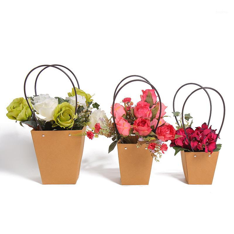 

Kraft Paper Bags Flower Box with Handle Waterproof Bouquet Florist Gift Packing Box Valentine's Day Rose Boxes Party Decoration1