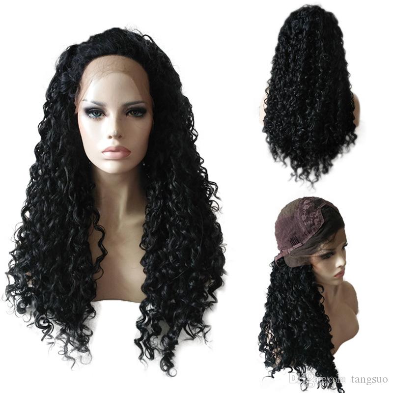 

150% Density Long Women Curly Synthetic Hair Wig Ladies Black 360 Lace Front Heat Resistant Cosplay Wigs High Quality Artificia Hair