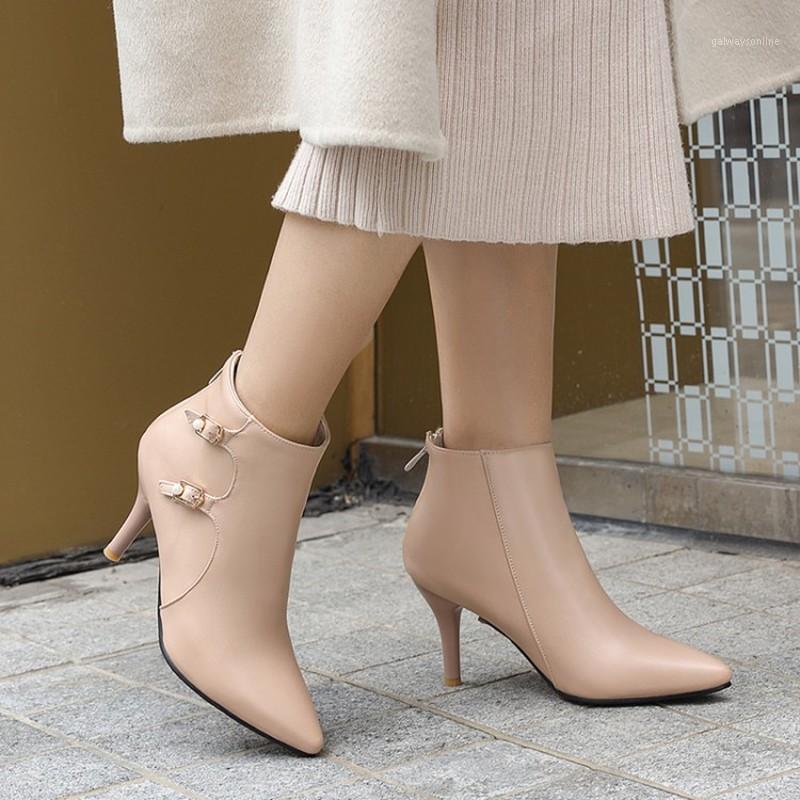 

Autumn winter stiletto ankle boots Casual pointed simple boots Party shoes Beige BROWN black shoes Plus size34-48 women1