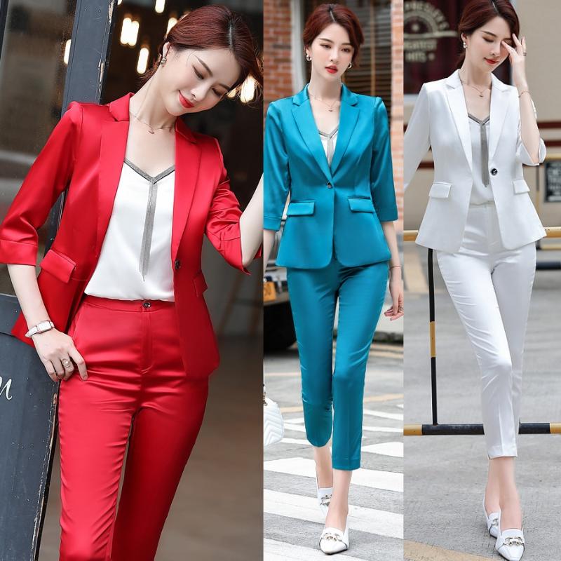

Fashion Casual Red Blue Blazer for Women Business Suits with Pant and Jackets Sets Office Ladies Work Wear Pantsuits, Blazer only
