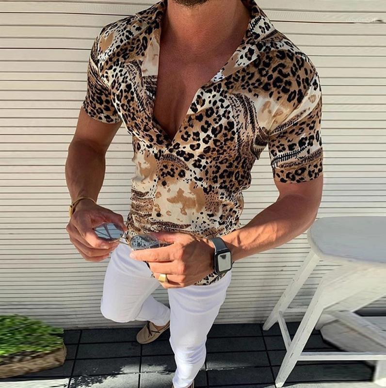 

Plus Size Short Sleeve Men Shirt Summer 2020 Fashion Casual Slim Fit Leopard Shirts Men Dress Clothing Tops Camisa Masculina1, Yellow