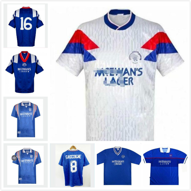 

87 90 92 94 96 97 99 01 Glasgow Rangers Retro soccer jerseys blue away white GASCOIGNE LAUDRUP Soccer Shirts MCCOIST football kits Uniforms, Black;yellow
